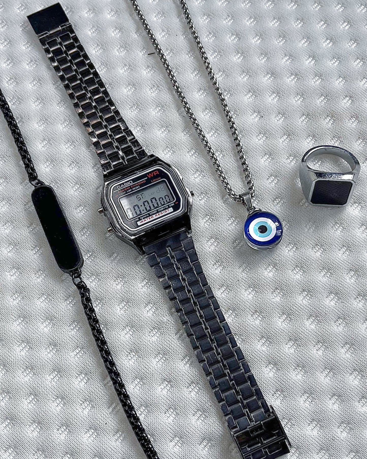 Black dial evil eye chain combo