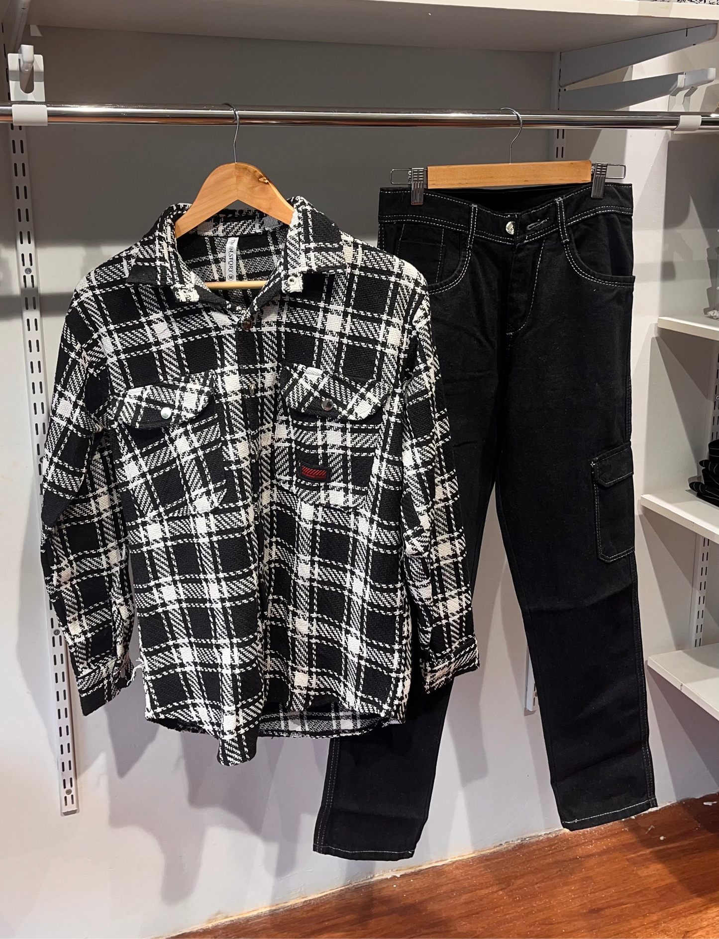Combo Jute shirt & Mom fit 6 pocket jean