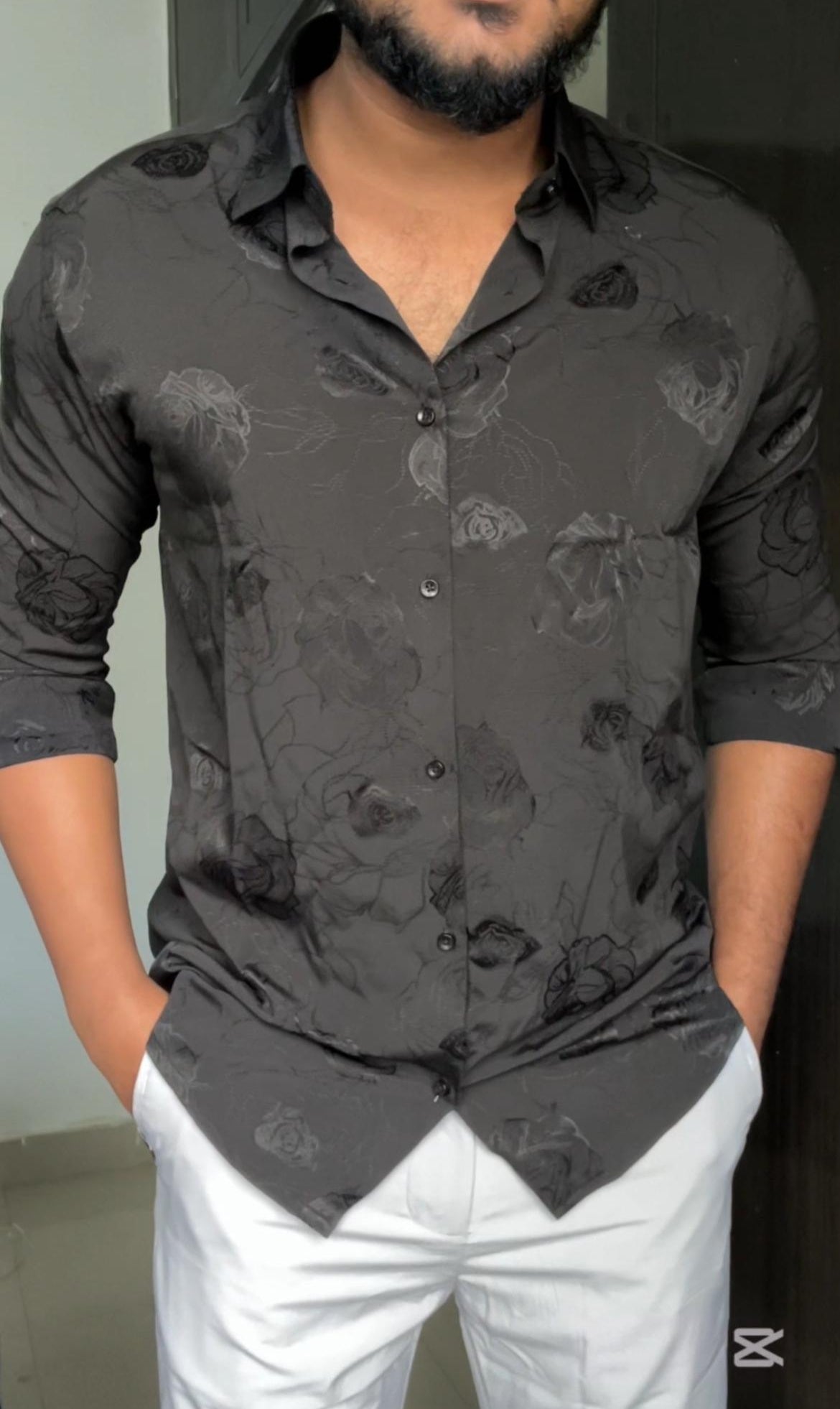 Premium Black party wear Floral shirt