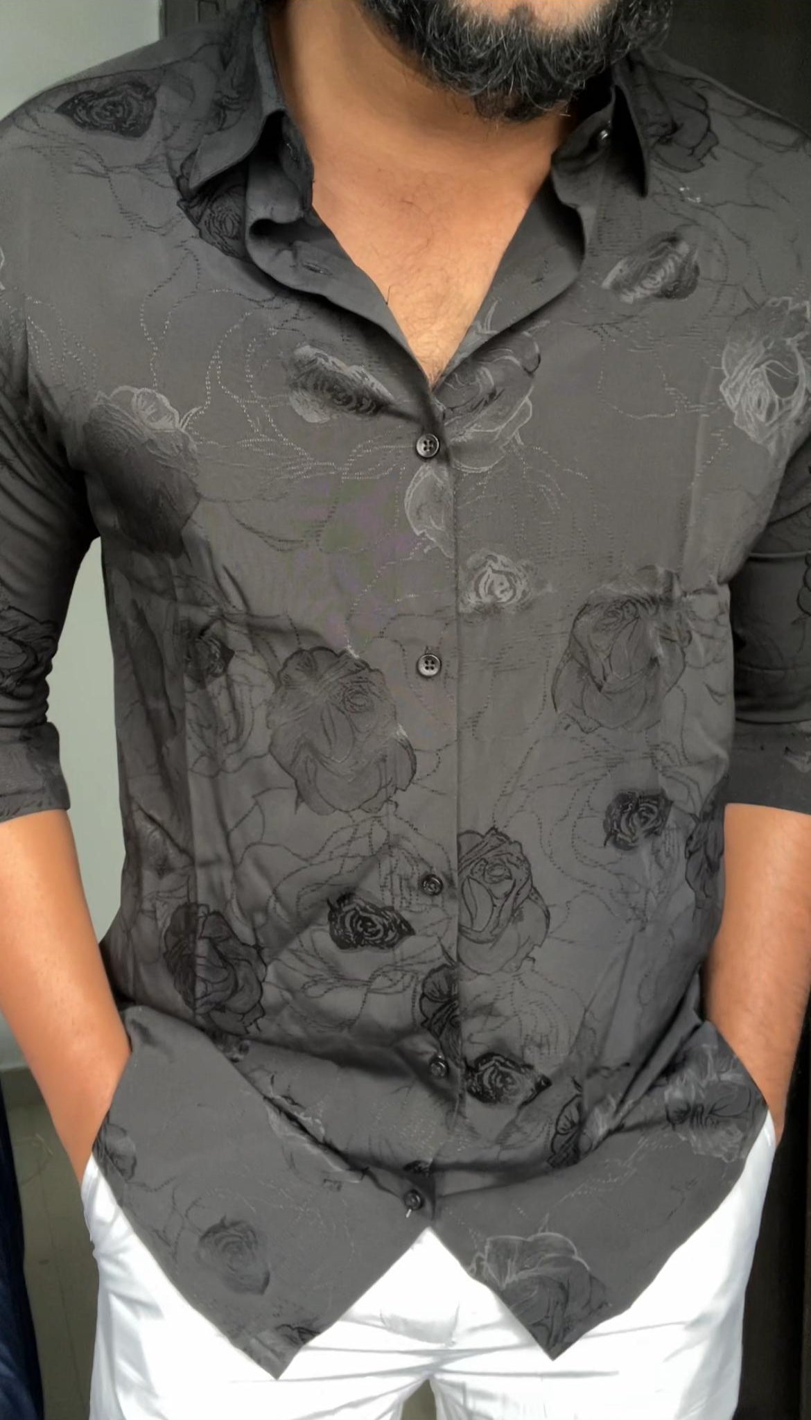 Premium Black party wear Floral shirt