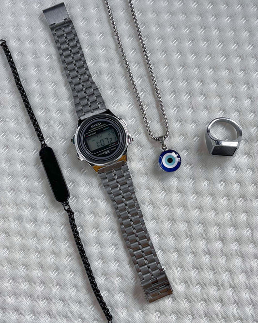 Round dial evil eye chain combo